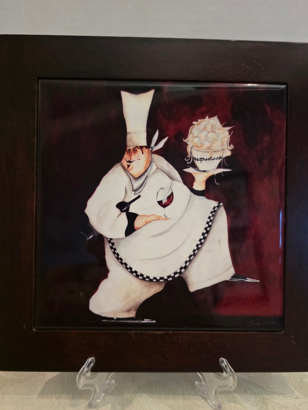 Vintage Jennifer Garant's "Crimson Chef Ii" Framed Trivet/ Wall Hanging 8"×8"